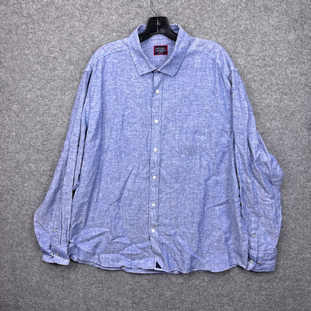 UNTUCKit Mens XXL Blue 100% Linen Long Sleeve Relaxed Fit Button Down Shirt